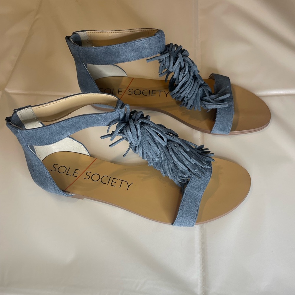 Sole Society Suede Fringe Sandals in Blue